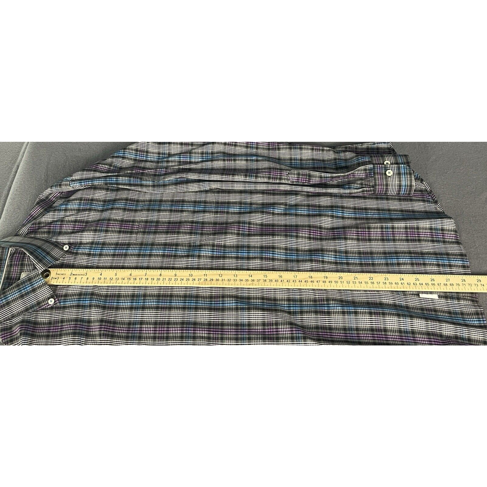 Peter Millar Button Down Men Shirt M Plaid Long Sleeve Purple Blue Cotton Preppy - Picture 13 of 14